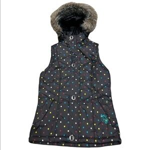 Burton Jacket Vest Dry Ride fur trimmed Hood full Zip SZ XS